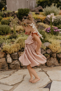 Spring Green Linen Ruffled Bodice Dress