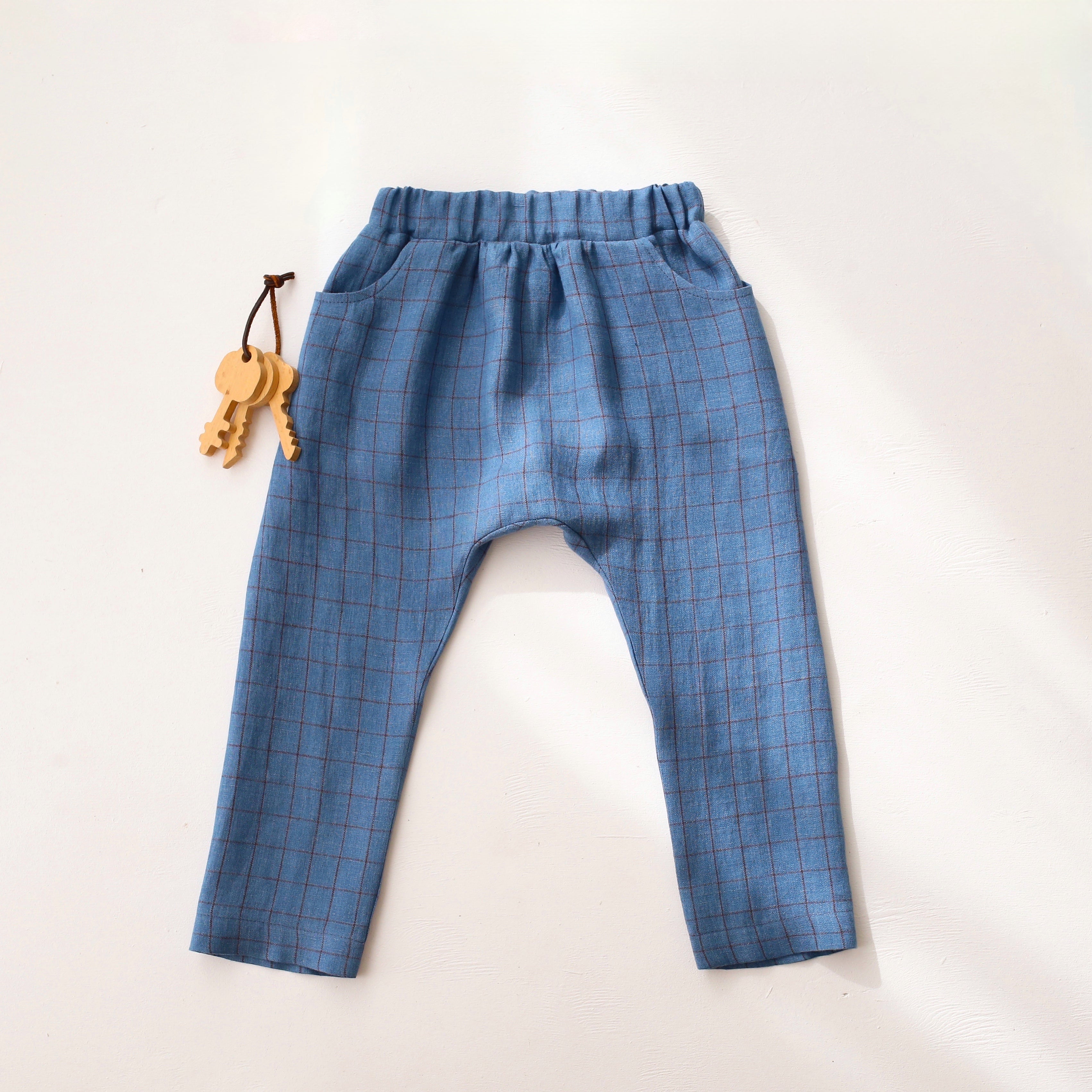 Woodland Sky Check Linen Slouch Style Pants