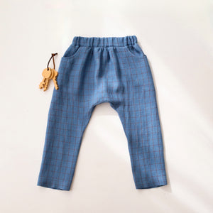 Woodland Sky Check Linen Slouch Style Pants