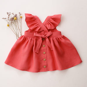 Coral Linen Flutter Straps Top with “Meadow Trio” Embroidery