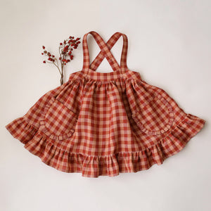 Butternut Check Linen Straps Pinafore with Frills