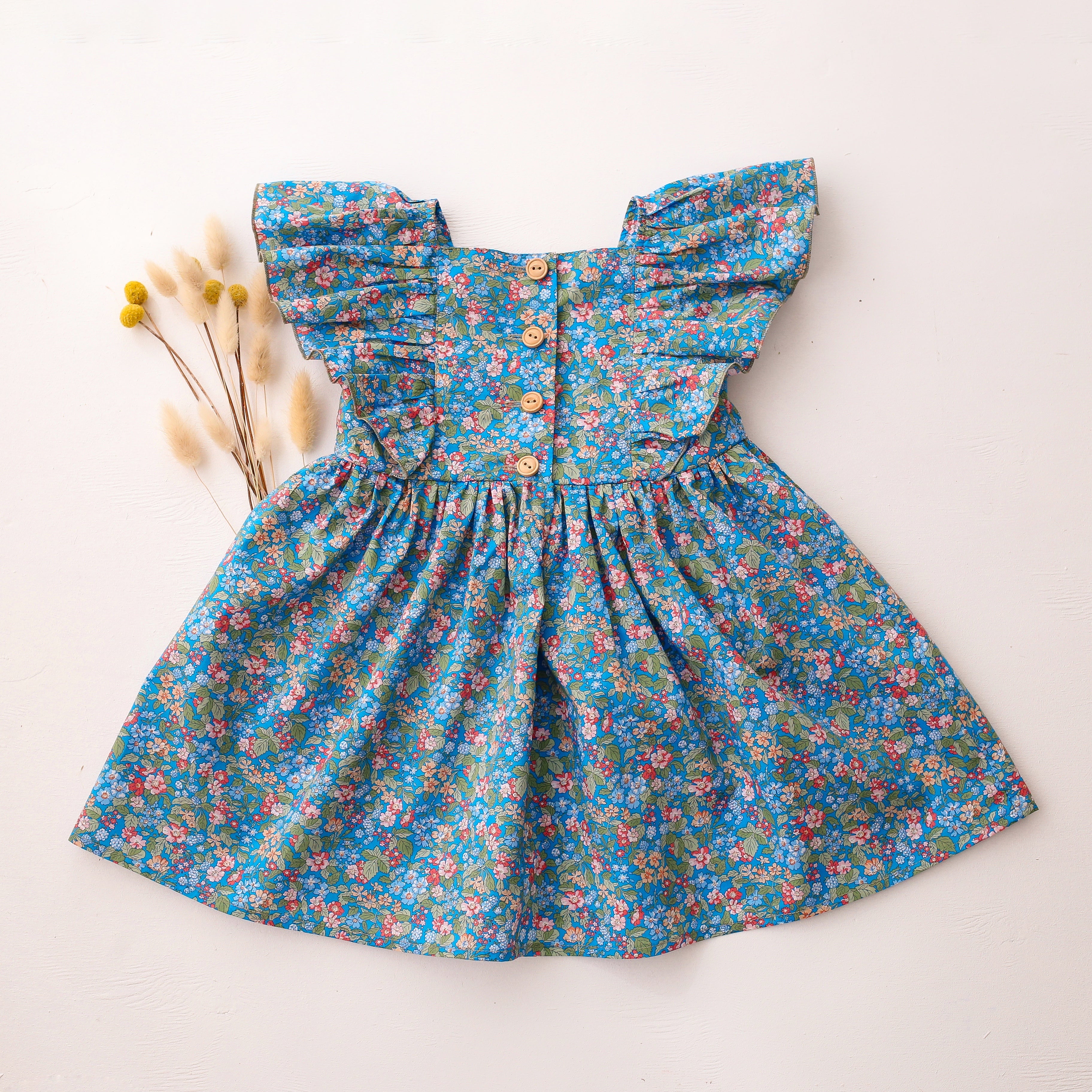 Dress with Large Flutters in Hedgerow Ramble Liberty Print