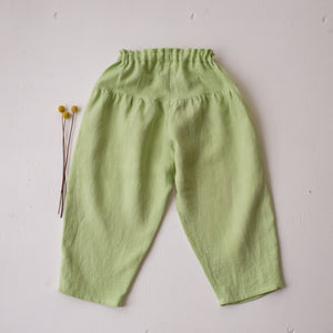 Spring Green Linen Ankle Cropped Pants