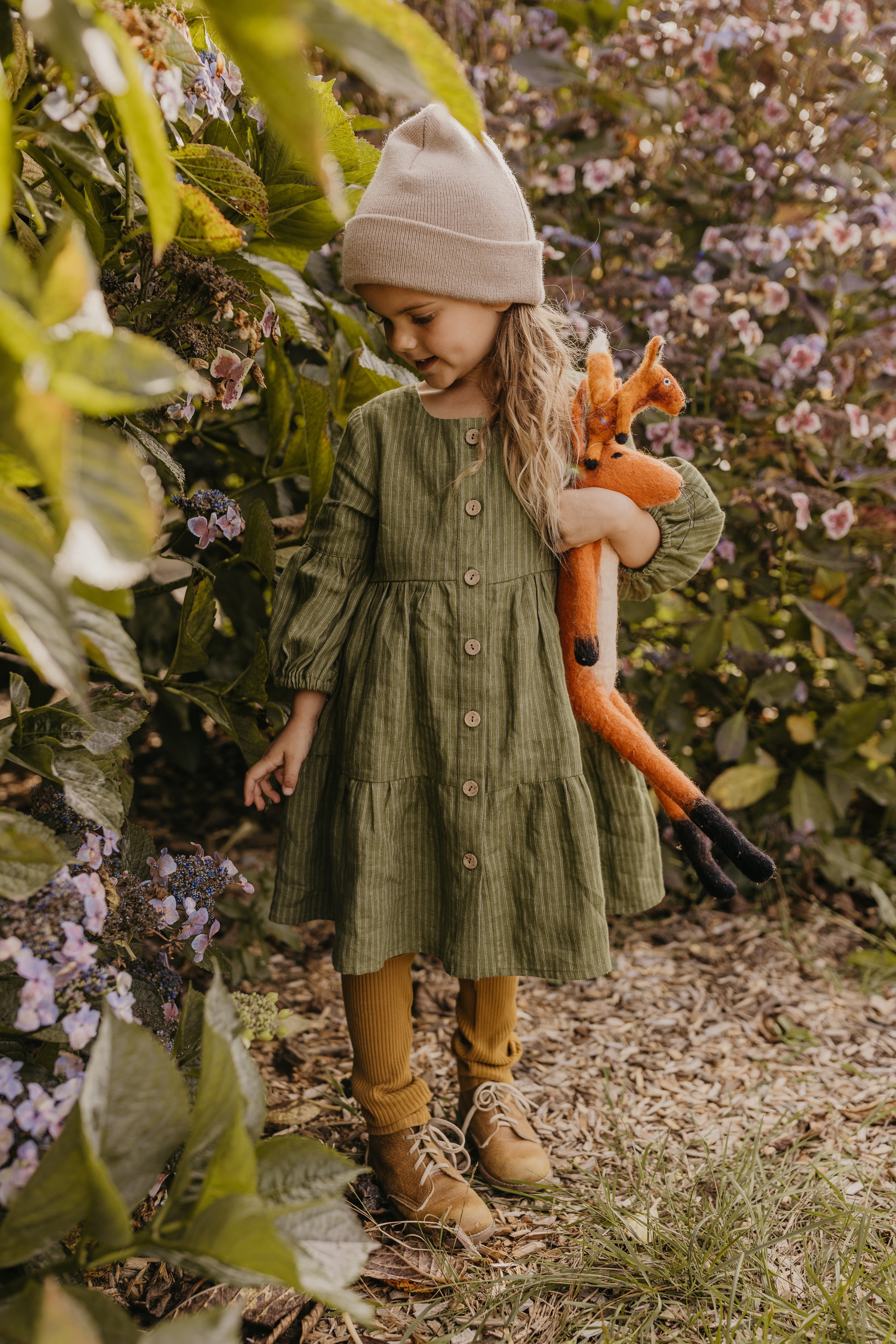 Moss Green Check Linen Lantern Sleeve Tiered Dress Dannie and Lilou Moss Green Check Linen Lantern Sleeve Tiered Dress Dannie and Lilou