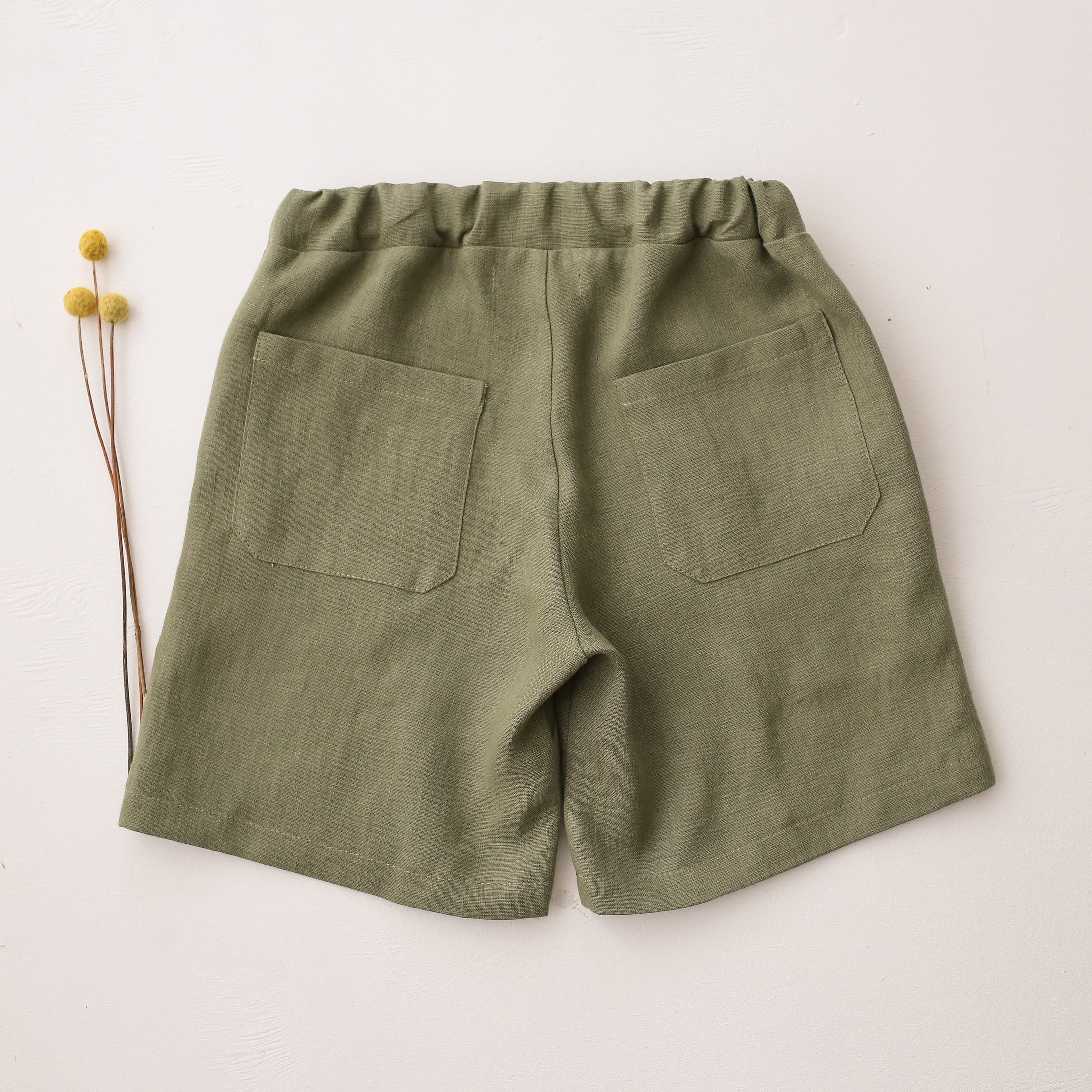 Olive Linen Relaxed Fit Shorts