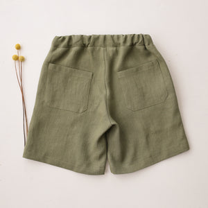 Olive Linen Relaxed Fit Shorts