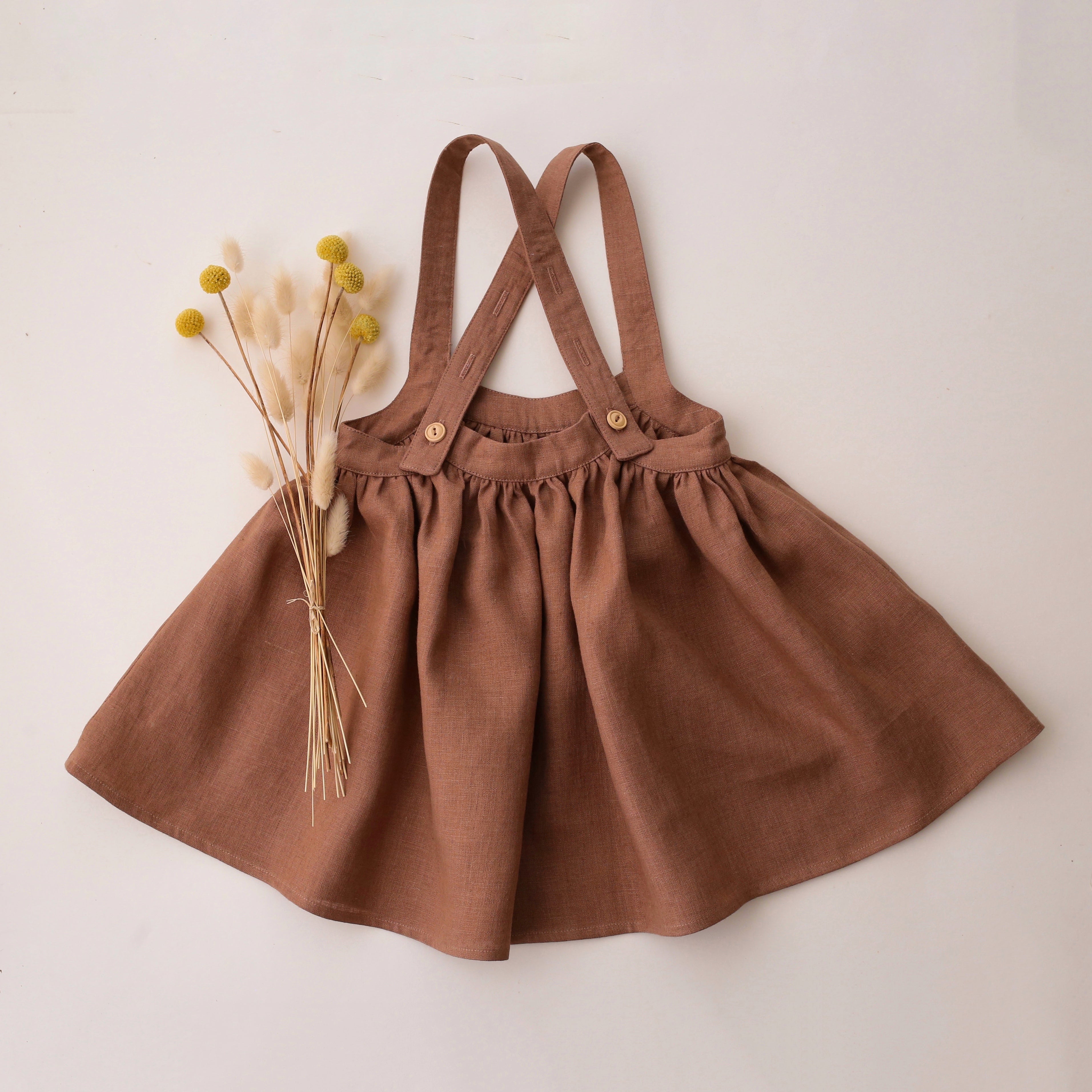 Cocoa Brown Linen Straps Pinafore with Pockets