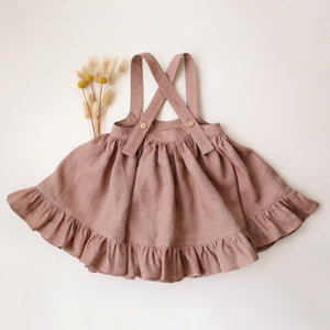 Rose Smoke Linen Straps Pinafore with Frills with “Bouquet #1” Embroidery