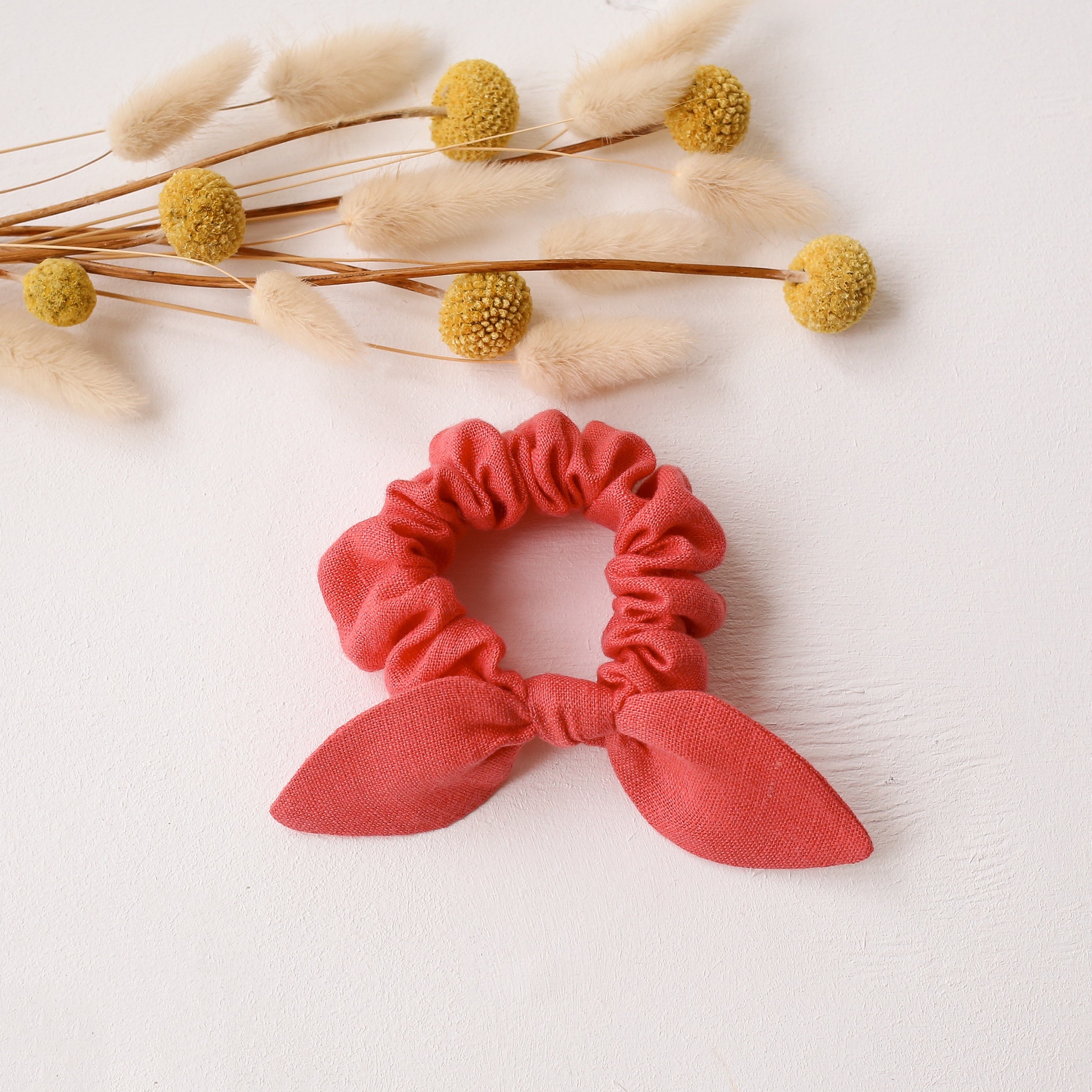 Coral Linen Bow Scrunchie