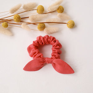 Coral Linen Bow Scrunchie