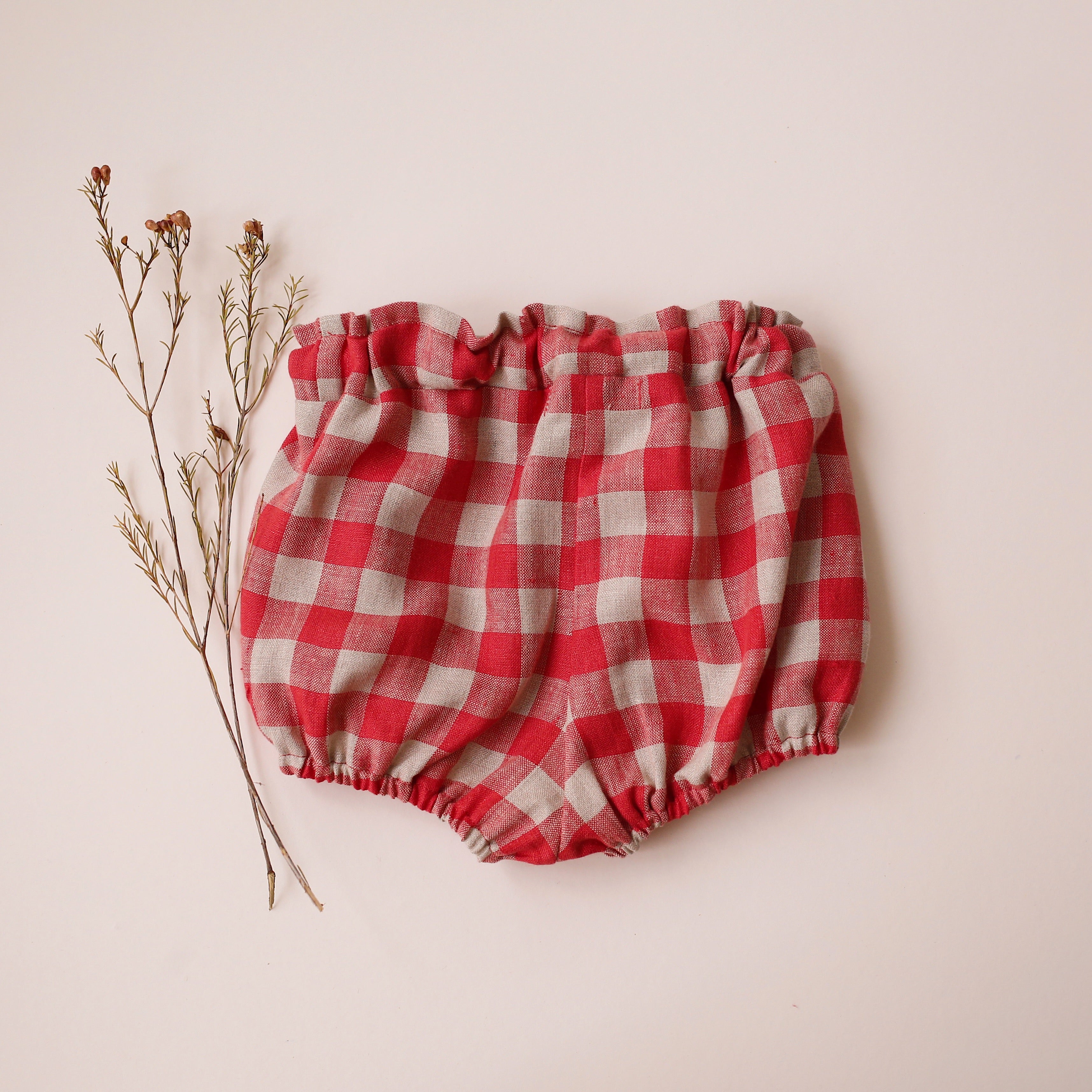 Cherry Check Linen Bubble Shorts