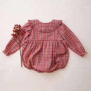 Holiday Check Cotton Button Front Bubble Playsuit