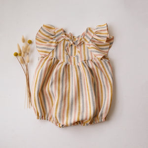 Rainbow Linen Flutter Sleeve Tie Back Bubble Playsuit