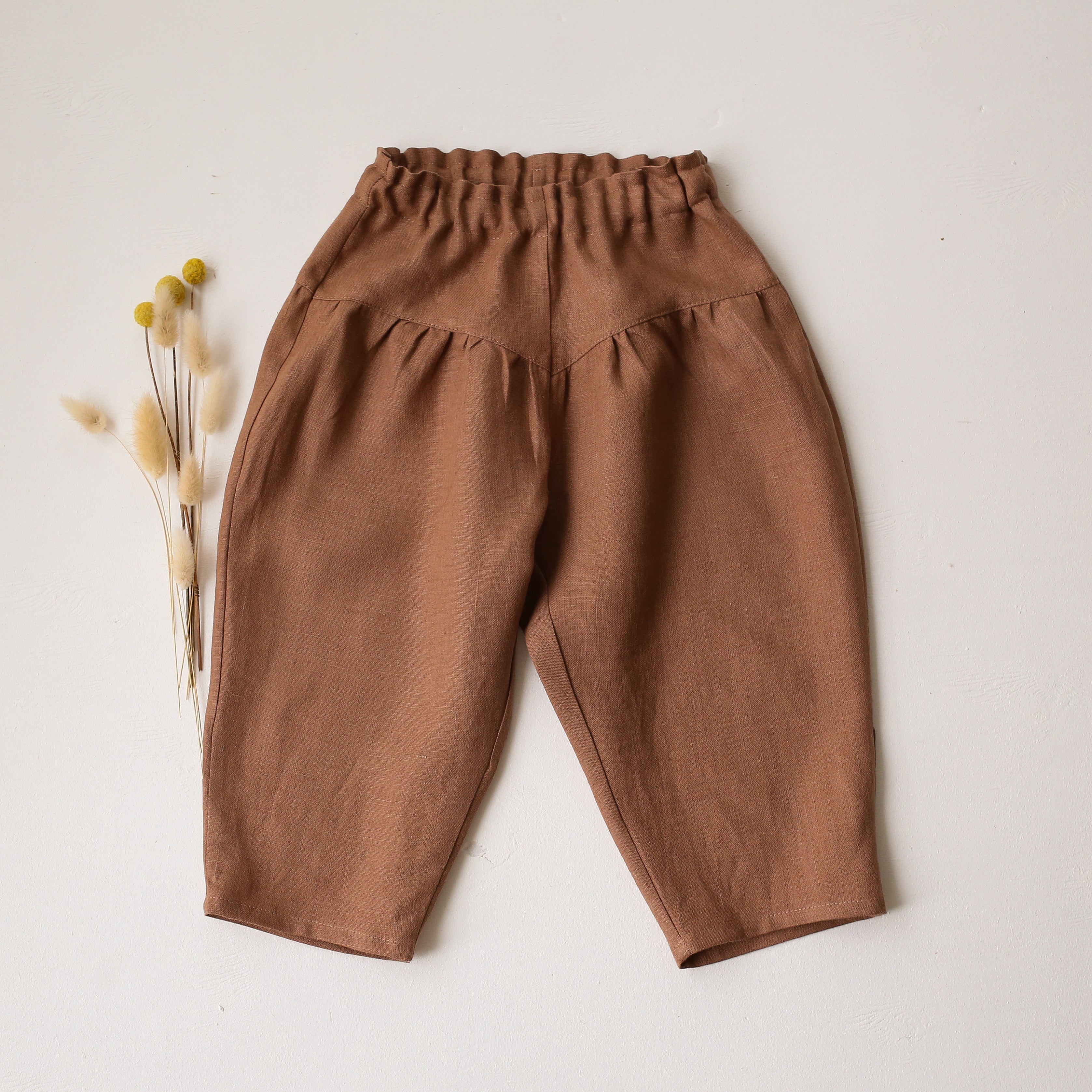 Cocoa Brown Linen Ankle Cropped Pants
