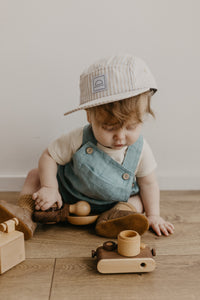 Duck Egg Blue Linen Buttoned Short Dungaree