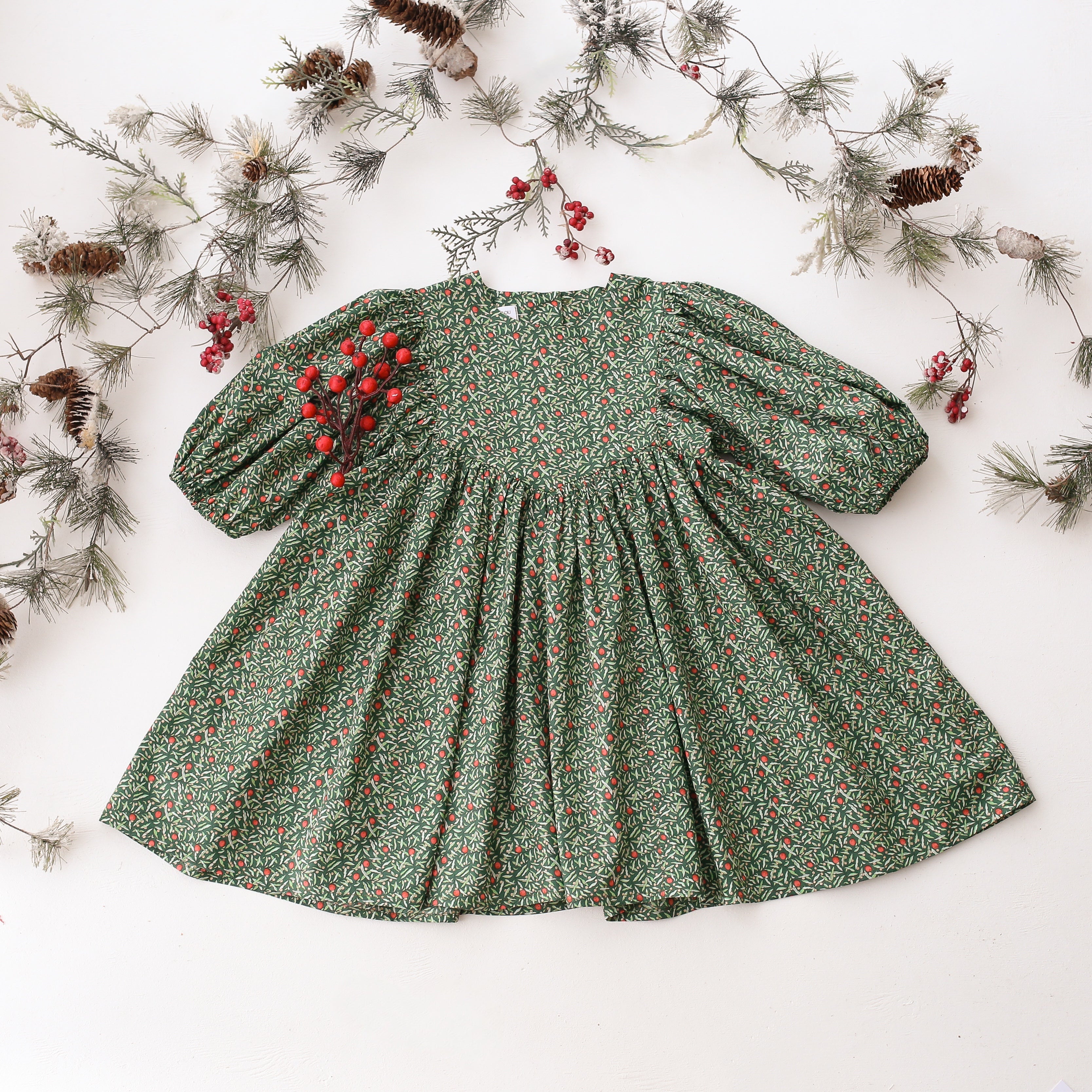 Puff Sleeve V-Bodice Dress in Joyous Juniper Liberty Print