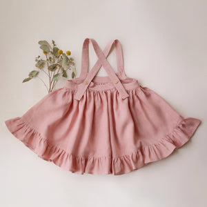 Powder Linen Straps Pinafore with Frills with “Bouquet #1” Embroidery