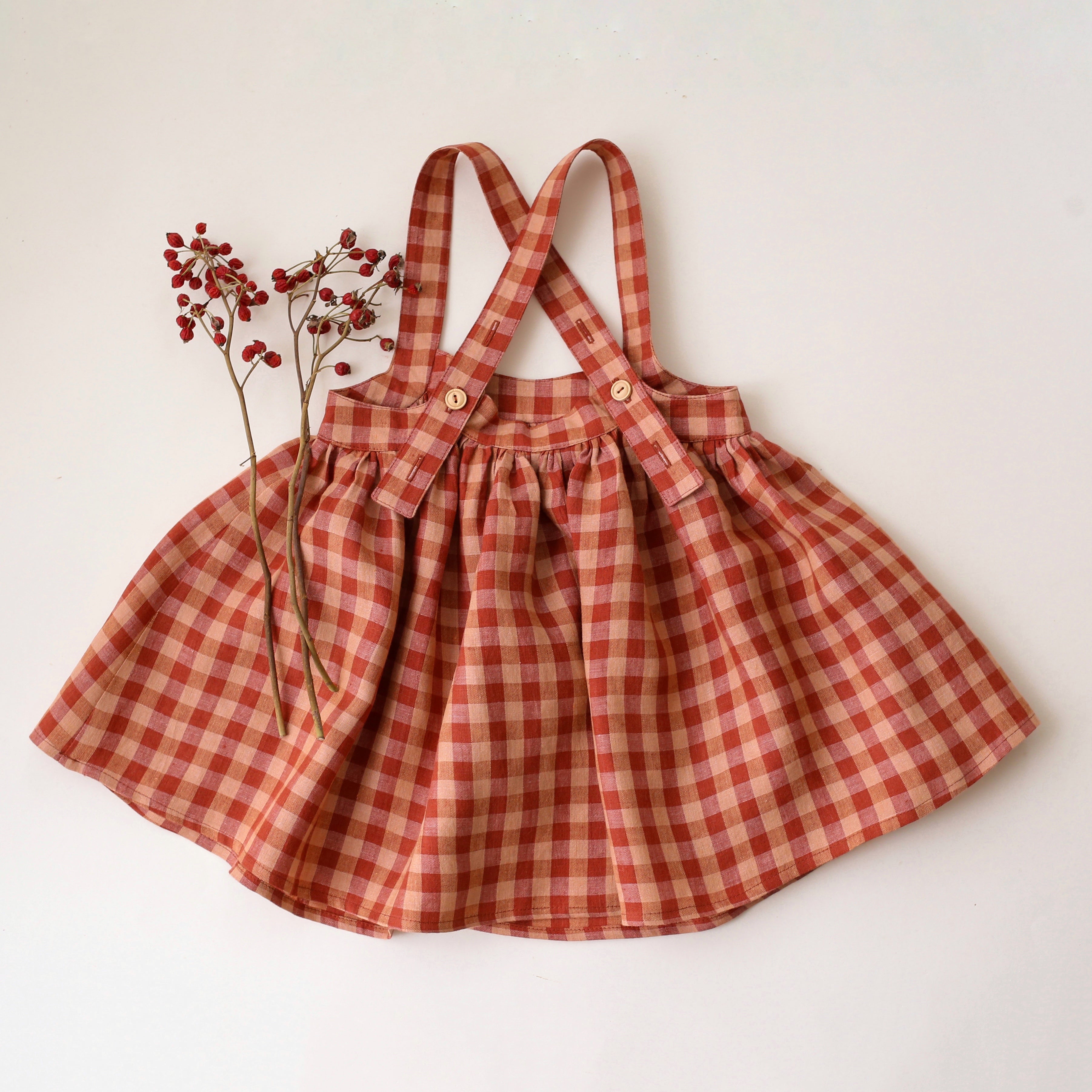 Butternut Check Linen Straps Pinafore with Pockets