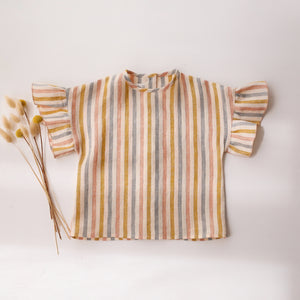 Rainbow Linen Ruffle Sleeve Top