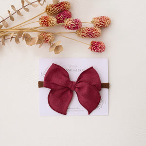 Mini Whimsy Hair Bow in Rosewood Linen