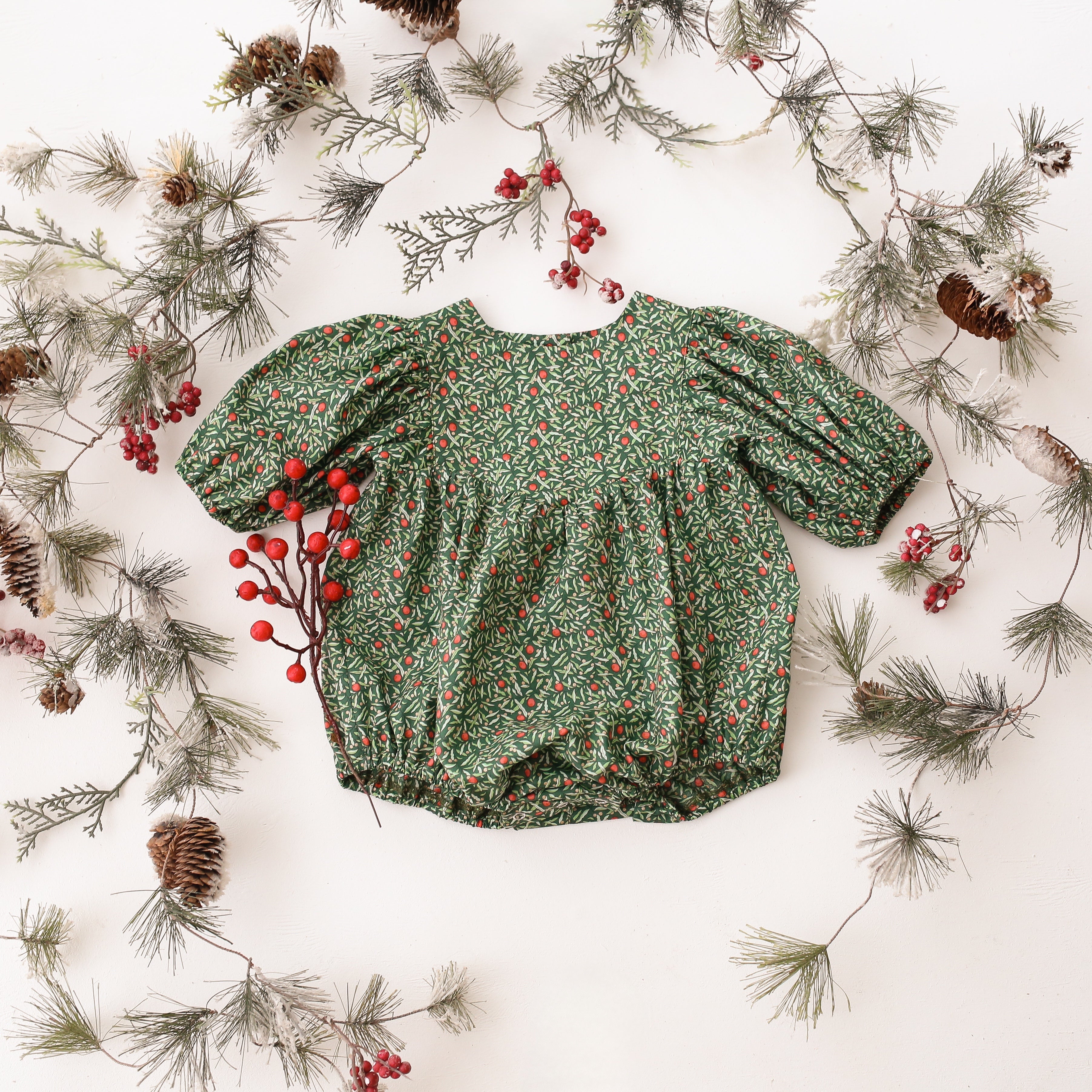 Puff Sleeve V-Bodice Bubble Playsuit in Joyous Juniper Liberty Print