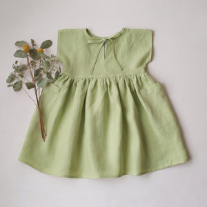 Spring Green Linen Dolman Style Dress with “Fairy Wildflowers” Embroidery