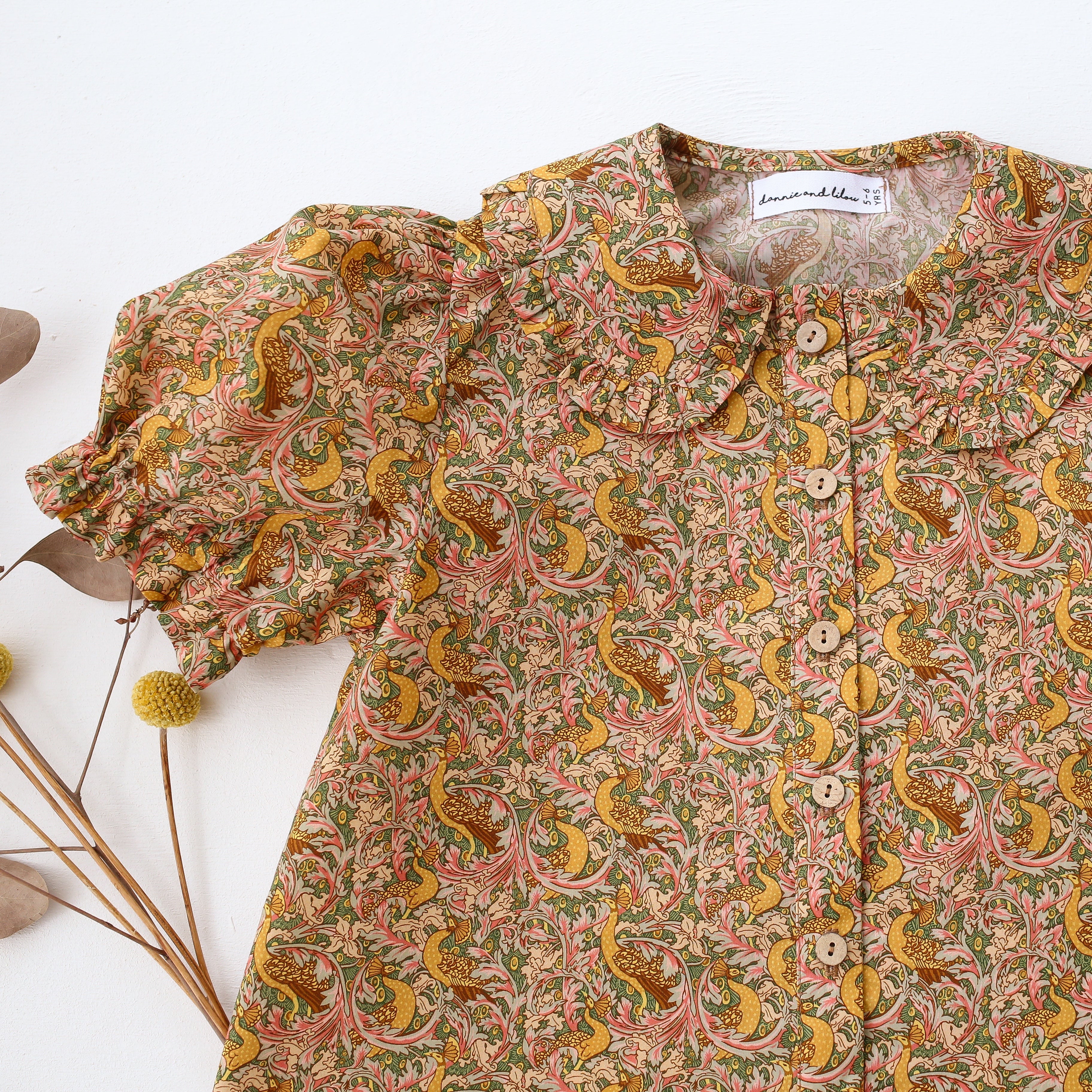 Short Sleeve Frilled Collar Button Front Blouse in Eden’s Awakening Liberty Print