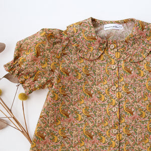Short Sleeve Frilled Collar Button Front Blouse in Eden’s Awakening Liberty Print