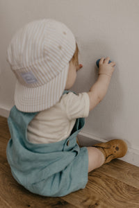 Duck Egg Blue Linen Buttoned Short Dungaree