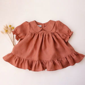 Rose Bouquet Linen Short Sleeve Babydoll Bodice Top with Ruffled Hem