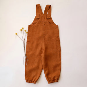Burnt Orange Linen Buttoned Dungaree (Baby)