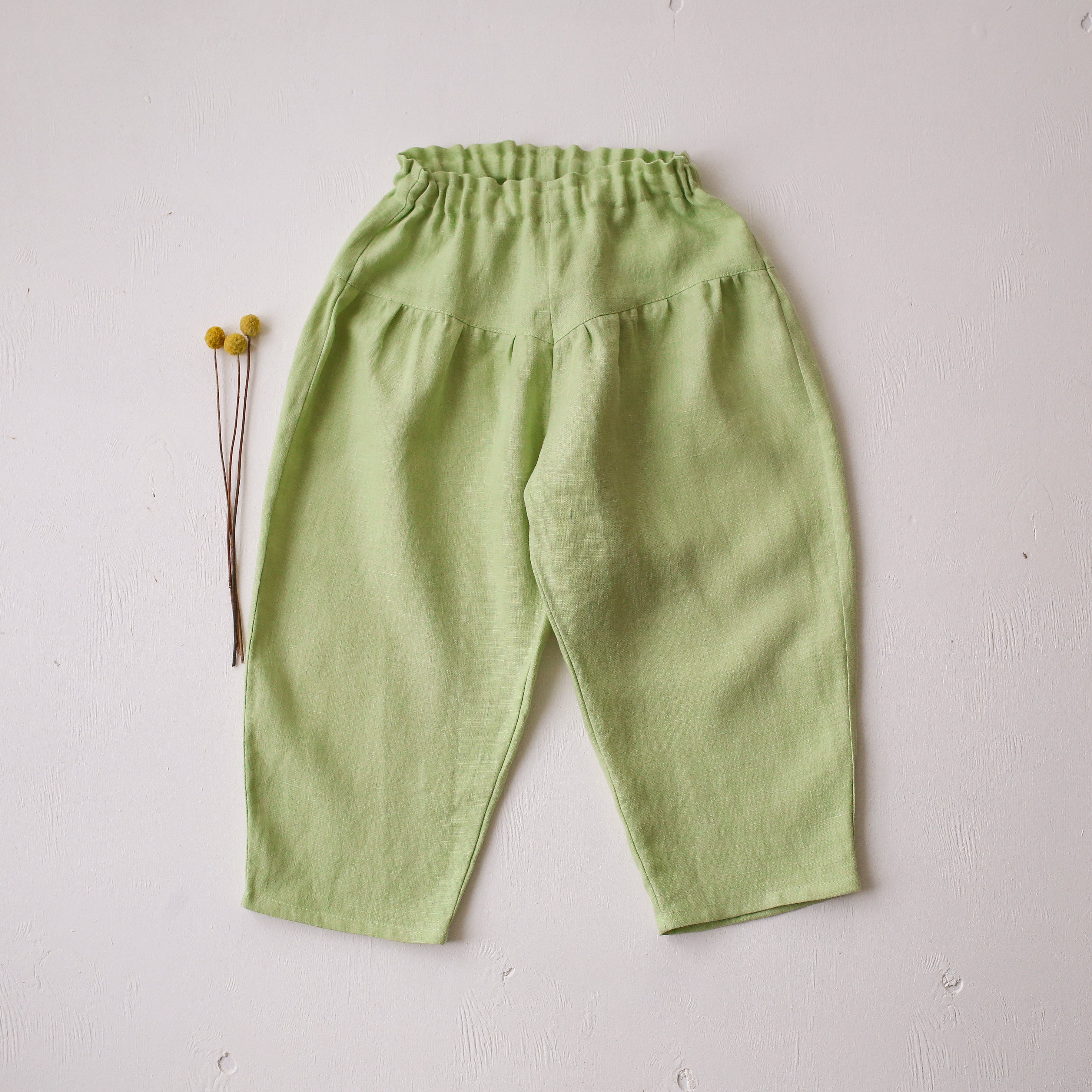 Spring Green Linen Ankle Cropped Pants