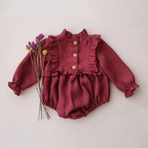Rosewood Linen Long Sleeve Frills Bodice Bubble Playsuit