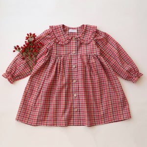 Holiday Check Cotton Long Sleeve Button Front Dress