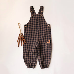Taupe & Black Check Linen Buttoned Dungaree (Baby)