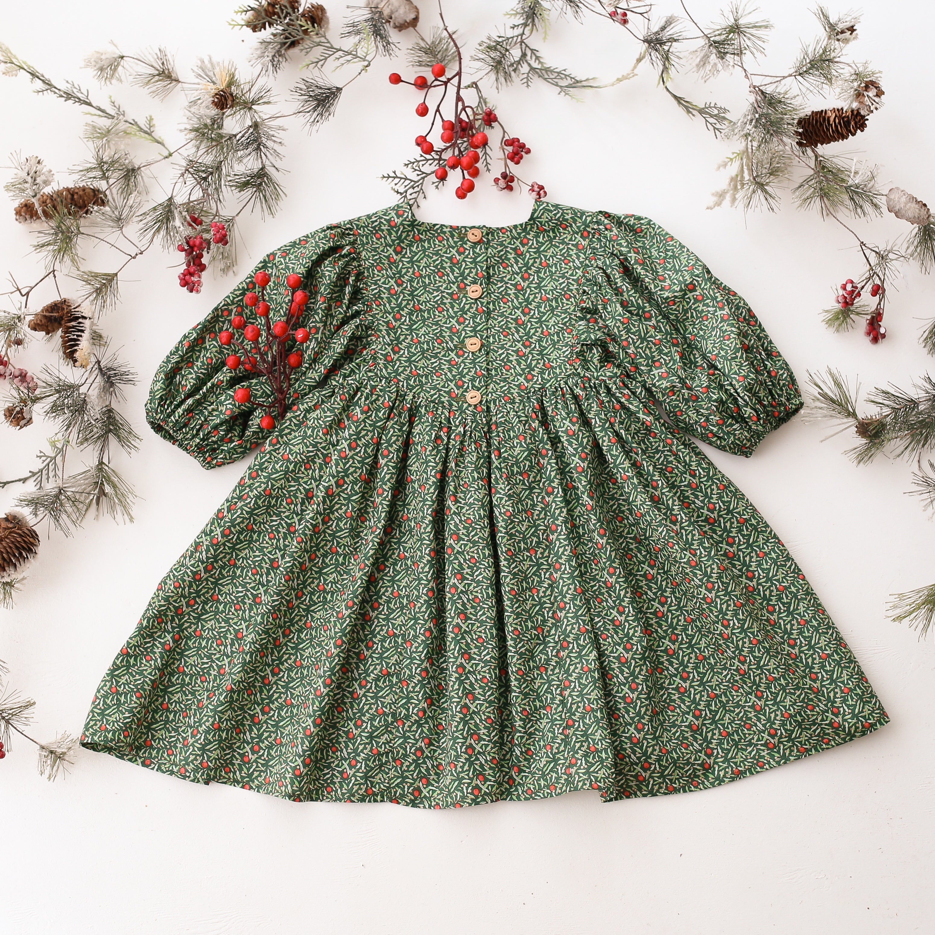 Puff Sleeve V-Bodice Dress in Joyous Juniper Liberty Print