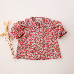 Short Sleeve Frilled Collar Button Front Blouse in Charmian Liberty Print