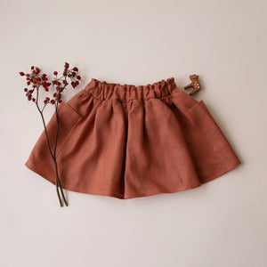 Terracotta Linen Button Front Skirt with Pockets