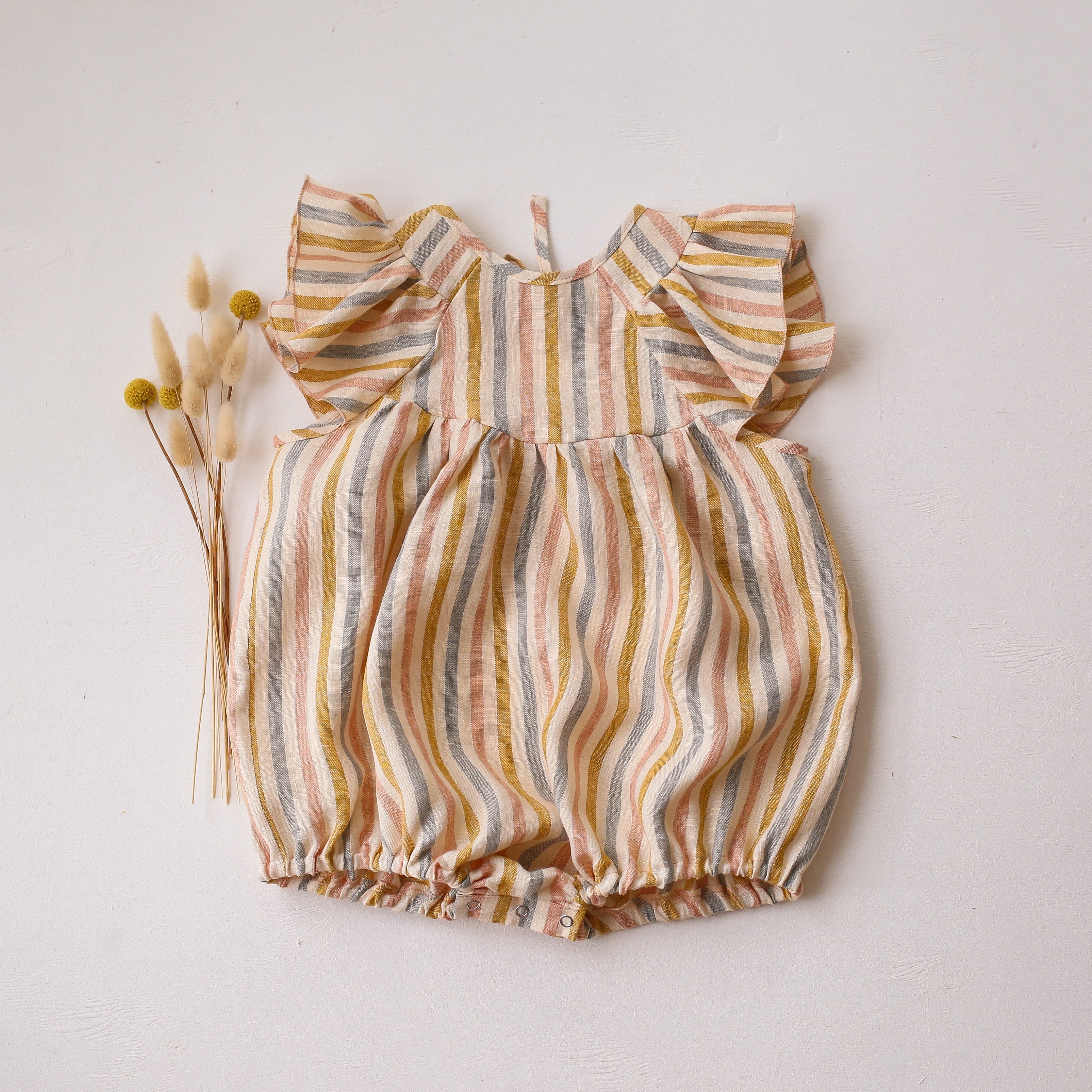 Rainbow Linen Flutter Sleeve Tie Back Bubble Playsuit