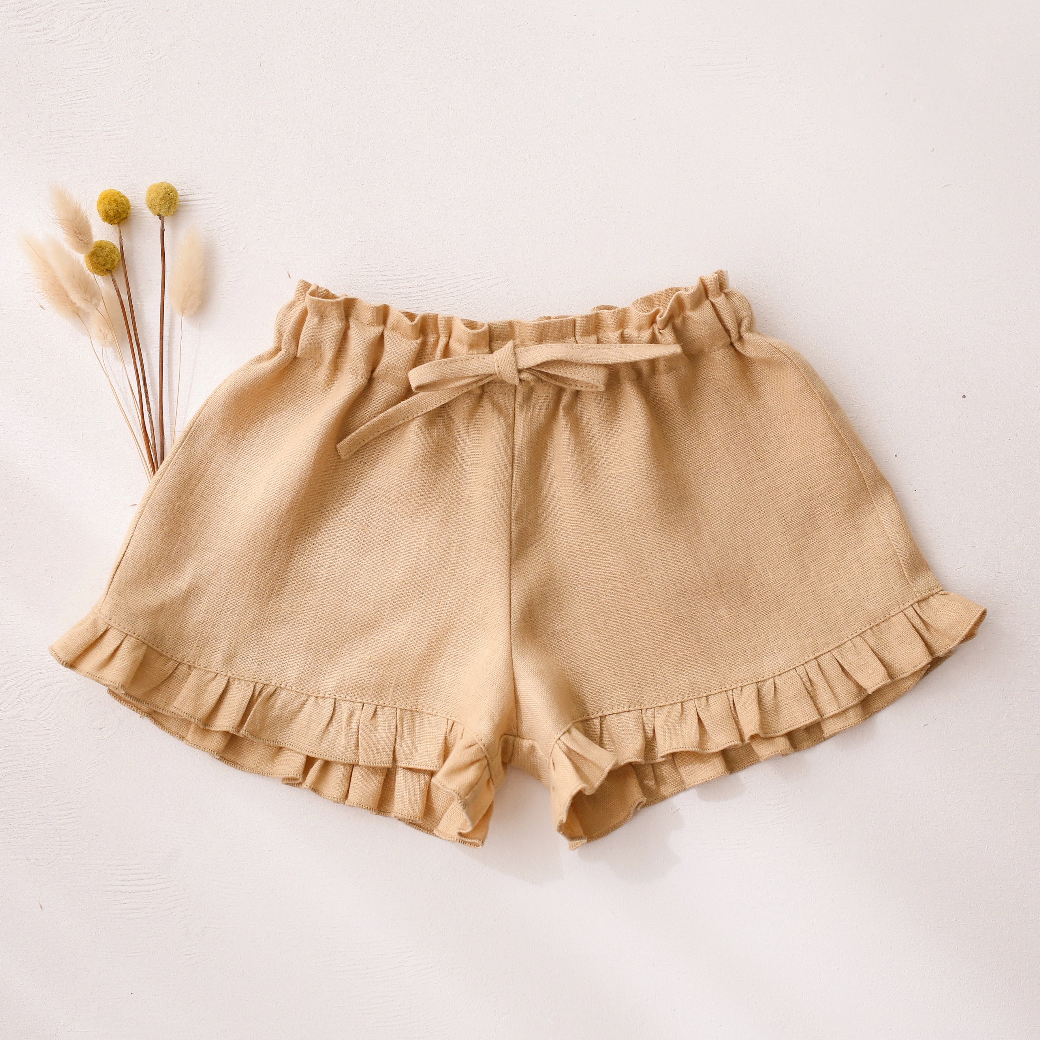 Melon Linen Ruffle Shorts