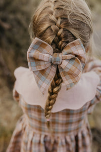 Whimsy Hair Bow in Hazel Rose Check Linen