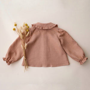 Clay Linen Long Sleeve Frilled Collar Button Front Blouse