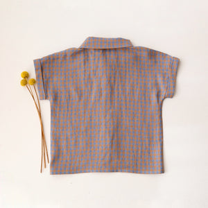 Blue & Peach Gingham Linen Cuffed Shirt