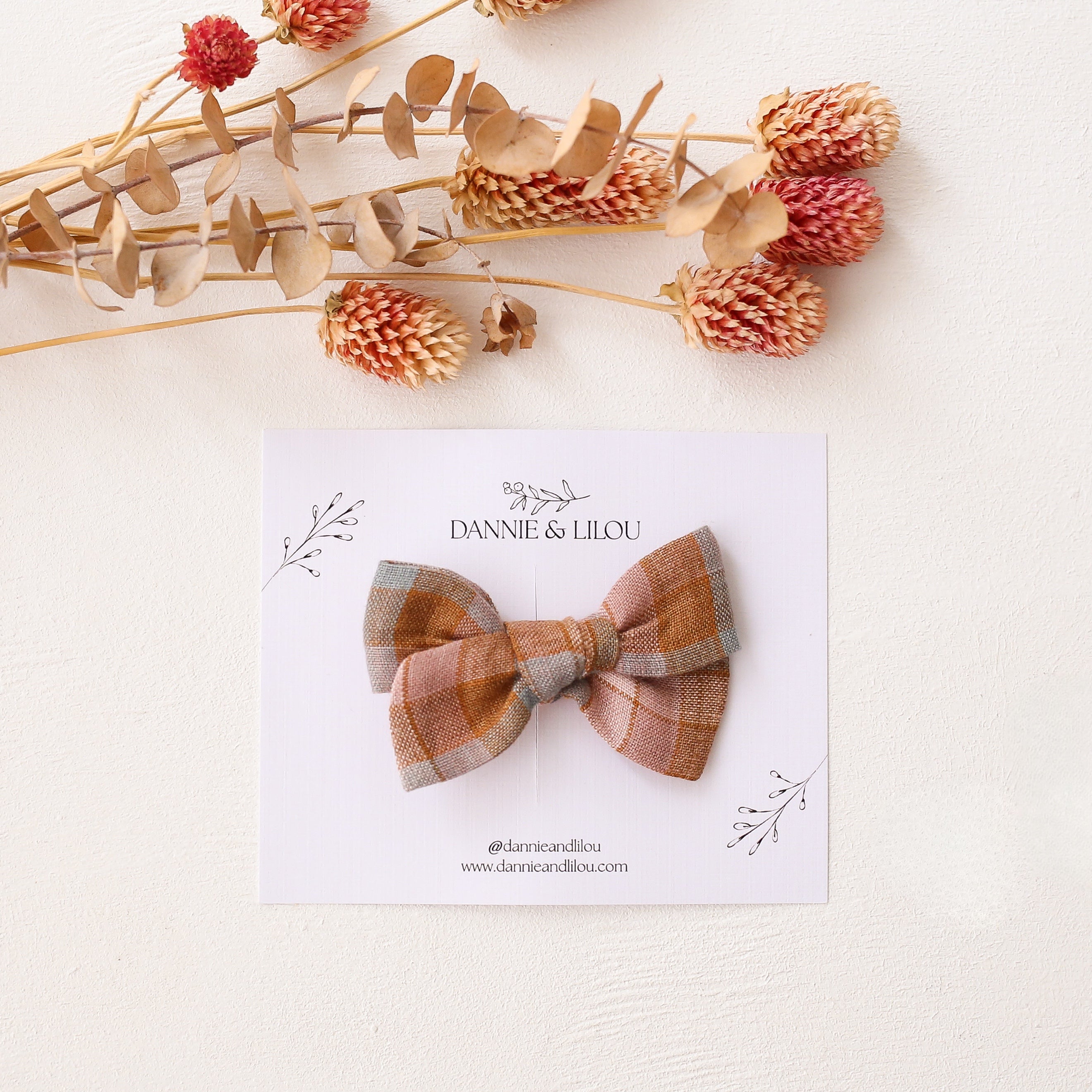 Everly Hair Bow in Hazel Rose Check Linen