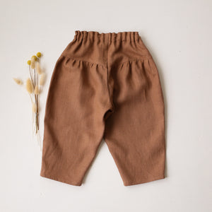 Cocoa Brown Linen Ankle Cropped Pants