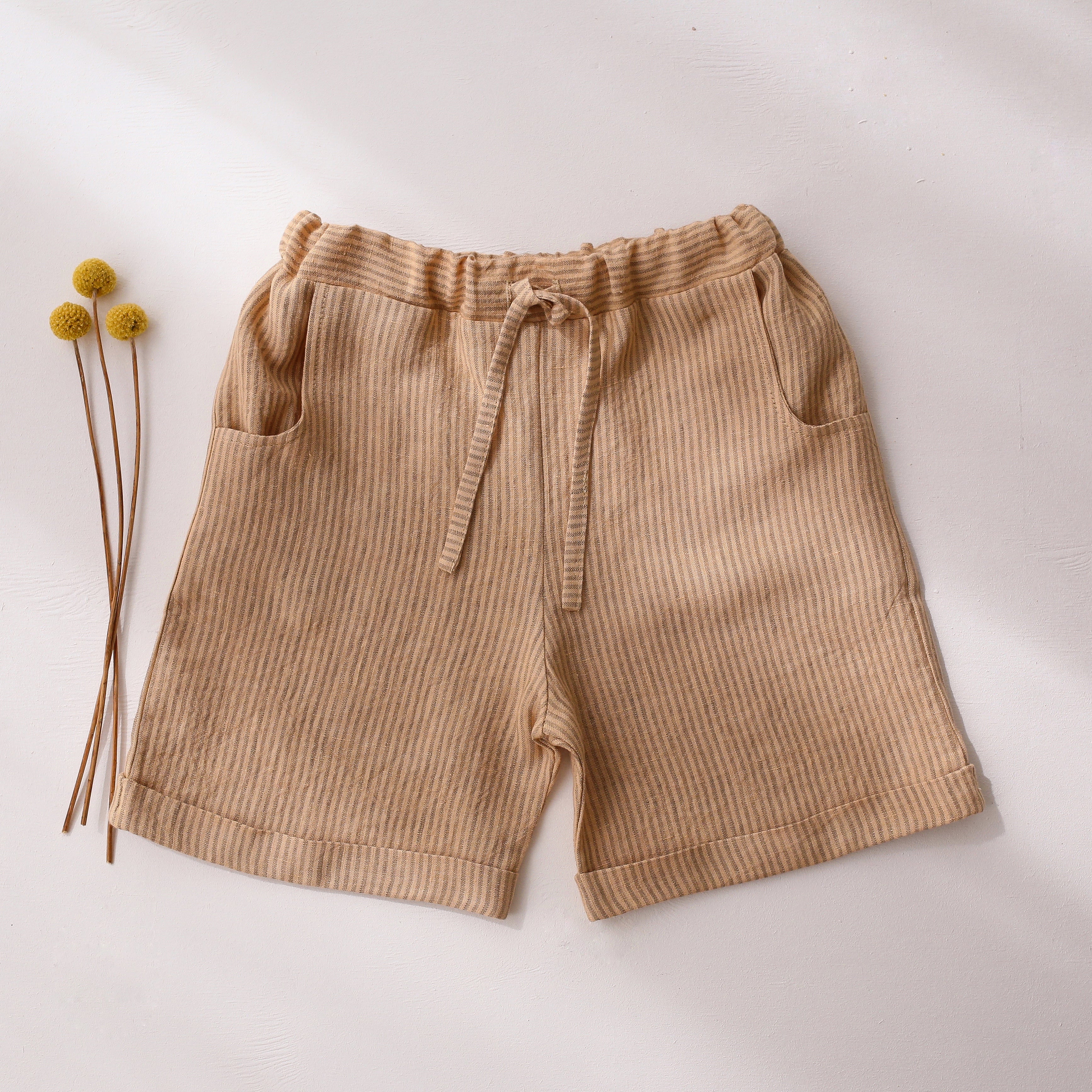 Desert Tan Stripe Linen Cuffed Shorts