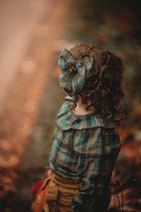 Whimsy Hair Bow in Moss Green Check Linen