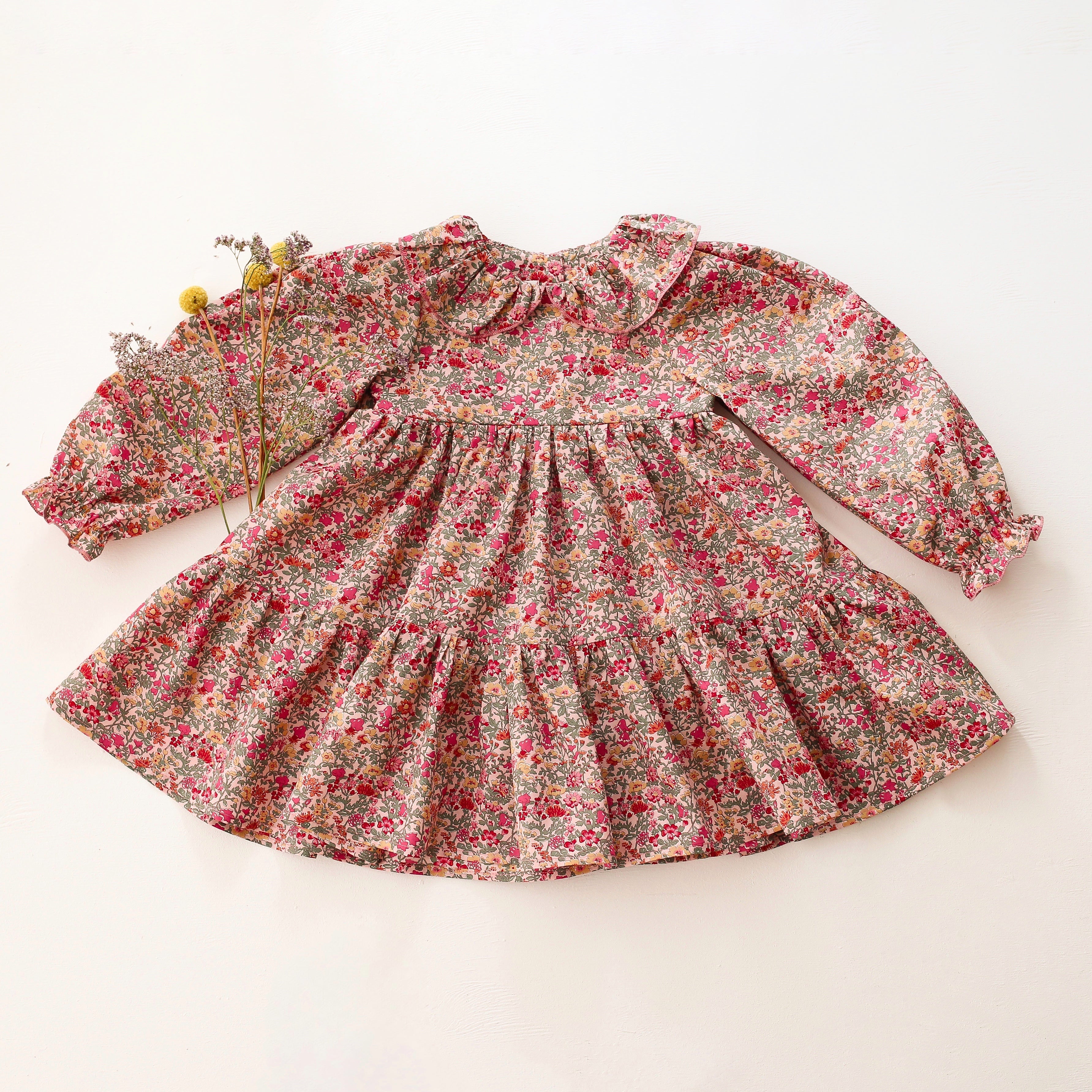 Long Sleeve Peter Pan Collar Tiered Dress in Babingdon Liberty Print