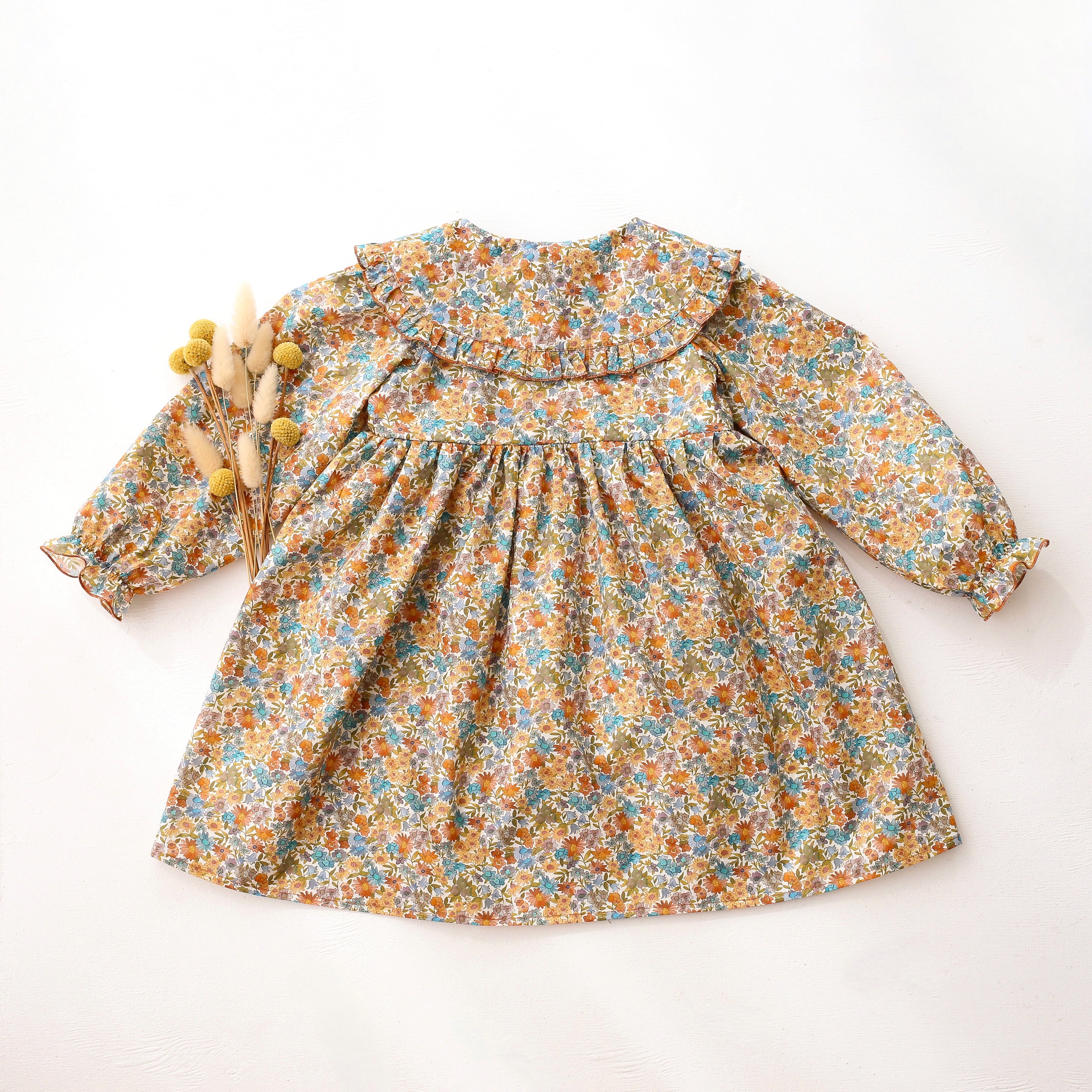 Long Sleeve Frilled Collar Button Front Dress in Sandra Liberty Print