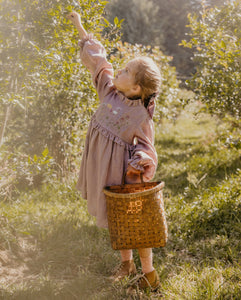 Amber Linen Long Sleeve Circle Skirt Frills Dress with "Squirrel on Berry Branch" Embroidery